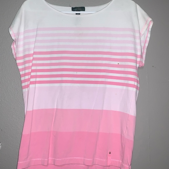 Ralph Lauren pink & white striped tee *small stains - Picture 1 of 3